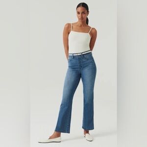 Spanx Denim Cropped Kick Wide Pants in a vintage indigo blue wash